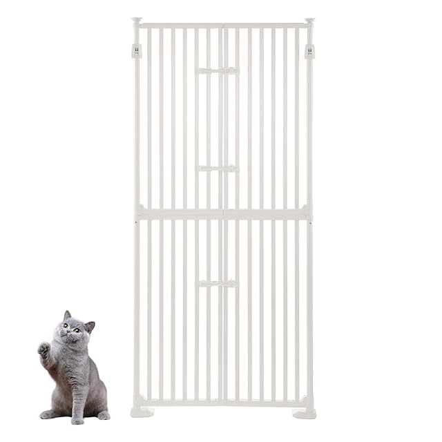 unipaws Puerta para gatos extra alta de 74 pulgadas con cerraduras, espaciado estrecho de barras
