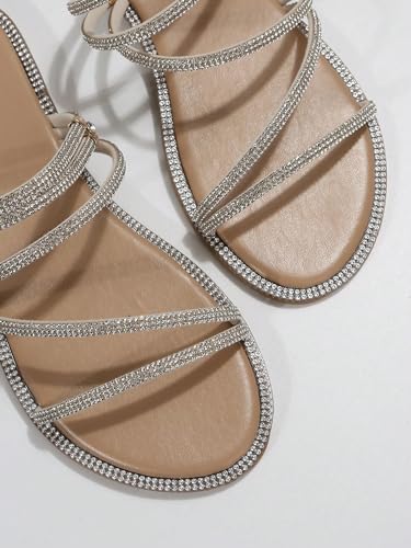 Image of GORGLITTER Women's Rhinestone Sparkly Metallic Strappy Flat Sandals Cute Toe Slip on Slide Sandals