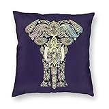 Elephant Mandala 18x18 Pillow Cover, Home Decor Square Decorative Bohemian Animal Purple Throw...