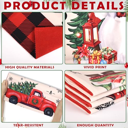 Image of TREWAVE Christmas Chair Covers Set of 6 Buffalo Plaid Santa Claus Chair Back Covers Snowman Holiday Dining Chair Slipcovers Protector Kitchen Dining Room Decor Festival Party Decoration