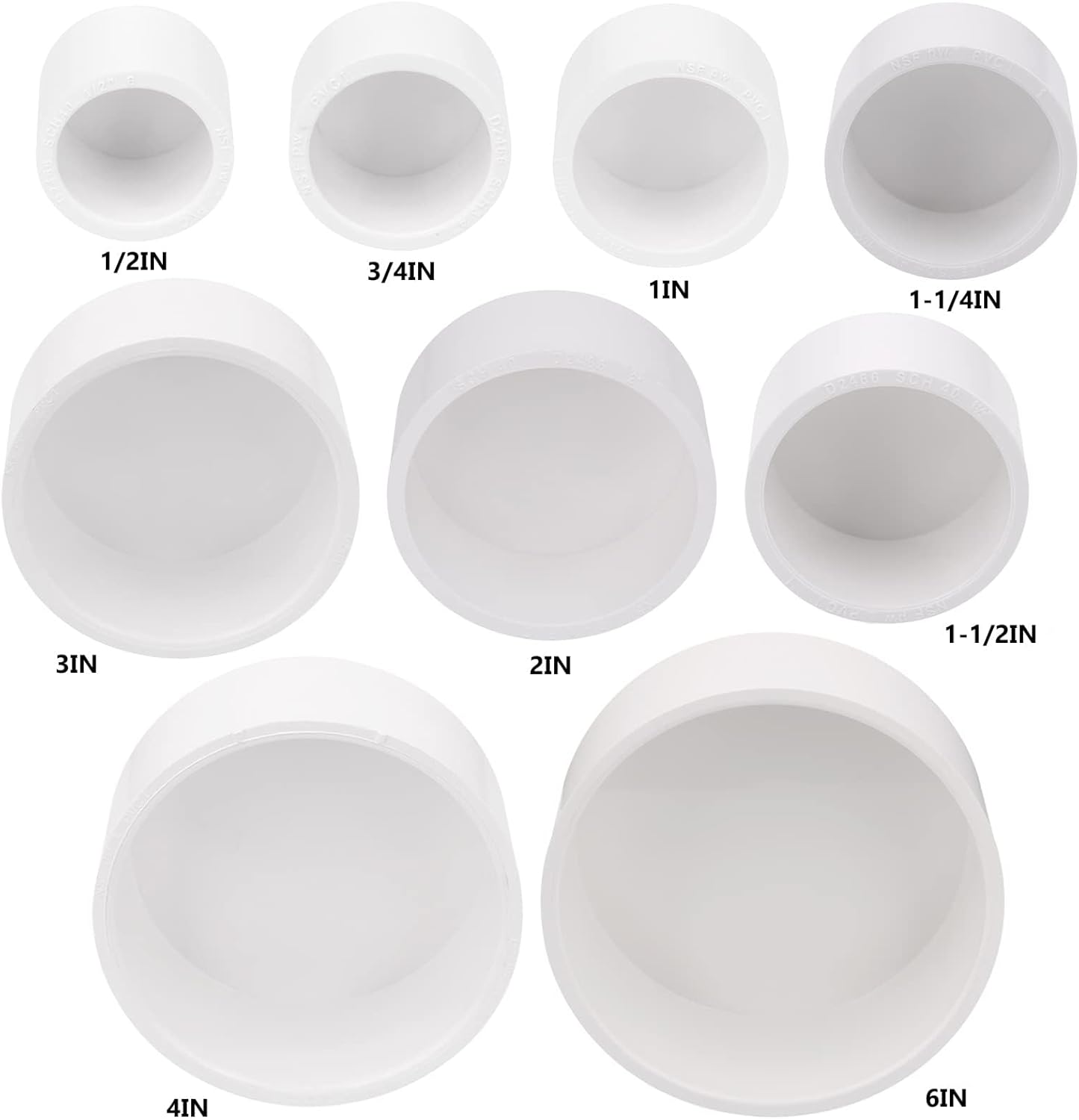 LESSO 1/2 inch PVC Pipe End Cap,24 PackSchedule 40 Industrial Pipe Fittings 1/2" PVC Pipe External Plug Adapter for Build Furniture DIY Garden Shelf, White