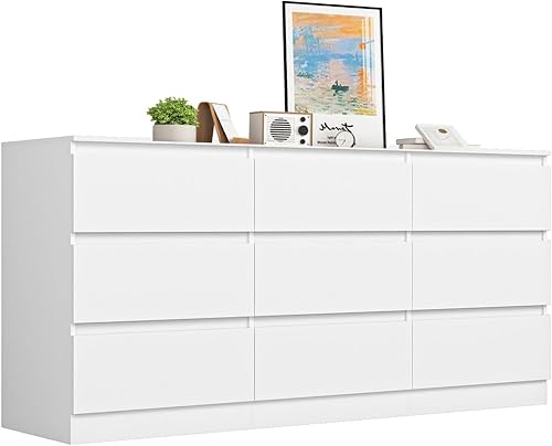 Miniatura 11 de VERYKE Cómoda negra de 8 cajones para dormitorio, cómoda con diseño sin asas para armario, cómoda de madera moderna para dormitorio