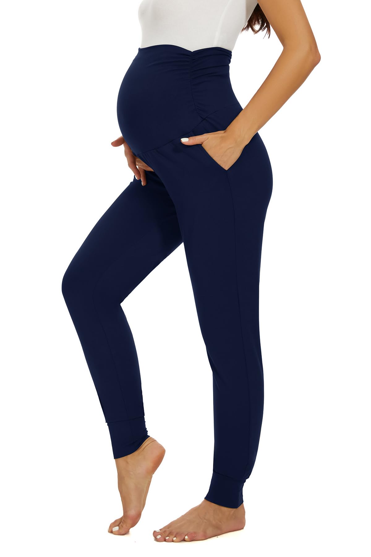 Smallshow Pantalones de maternidad para mujer, ropa deportiva para embarazo, jogger sobre el vientre