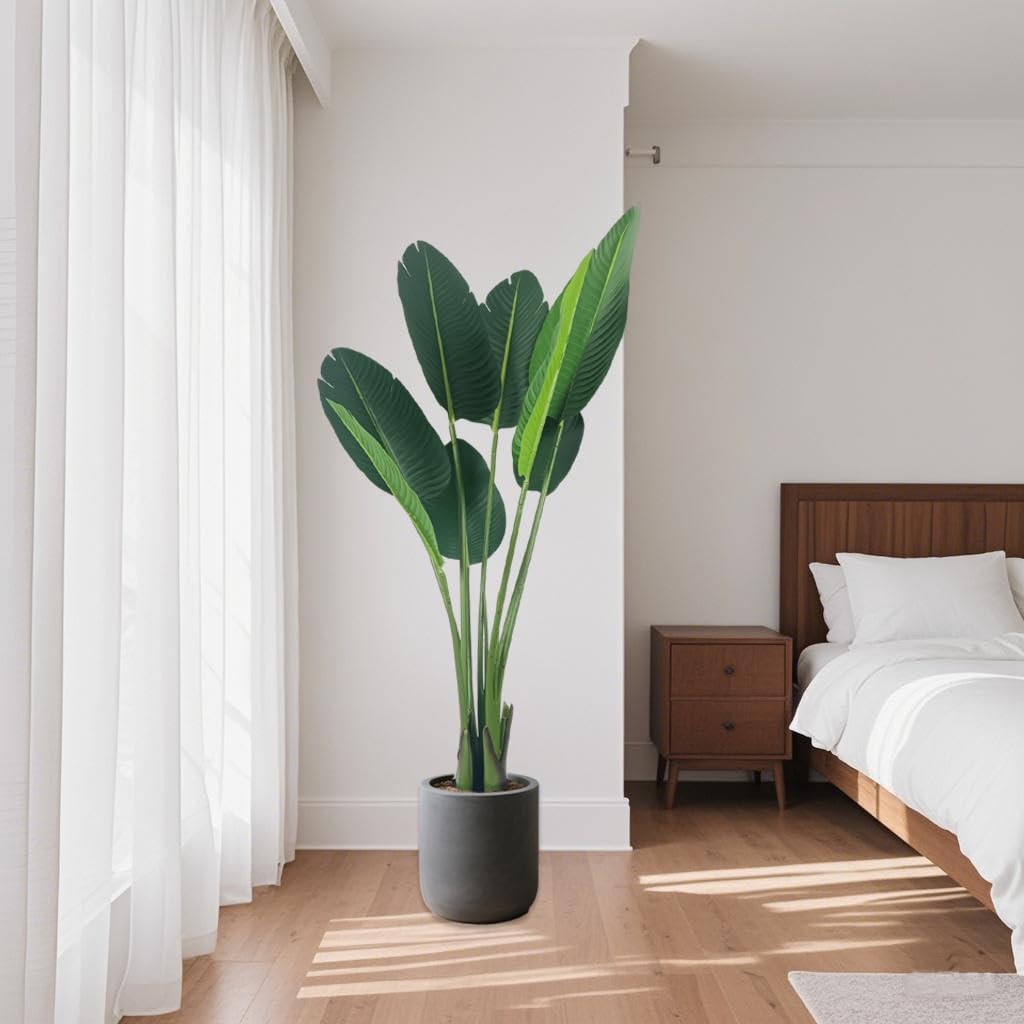 Artificial Birds of Paradise Plant Fake Banana Leaves Faux Banana Travelers Palm Tree for Home, Office, Living Room, Kitchen, Bedroom, Balcony Decor, Indoor Outdoor Perfect Housewarming Gift.