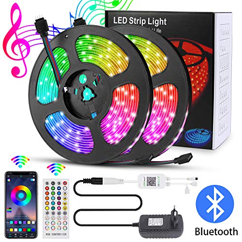 Karrong LED Strips 10m, LED Licht Streifen Musik Sync Farbwechsel Wasserdicht Light Strip, Einstellbare Helligkeit Timing mit Fernbedienung APP Bluetooth Kontroller für Schlafzimmer Party Dekoration