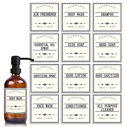GMISUN Label Stickers for Bottles, 12Pack Waterproof Hand Soap Dispenser Labels for Plastic/Glass Bottles, Removable Farmhouse Bathroom/Kitchen Labels for Dish, Lotion Dispenser, Shampoo Conditioner