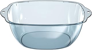 洗面器 透明 湯おけ 【透明感×清潔デザイン 吊るして乾く便利仕様】 お風呂 洗濯 掃除 足浴 コンパクト つけ置き洗い 多用途 省スペース設計 (クリアブルー, Mサイズ)