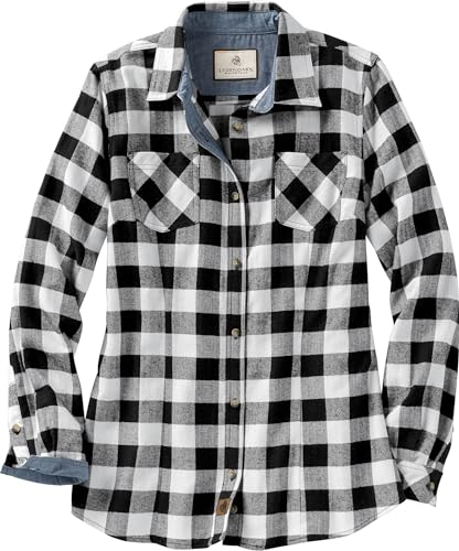 Legendary Whitetails Womens Long Sleeve Plaid Flannel Button Up Shirt 100% Cotton, White Buffalo Check, LRG