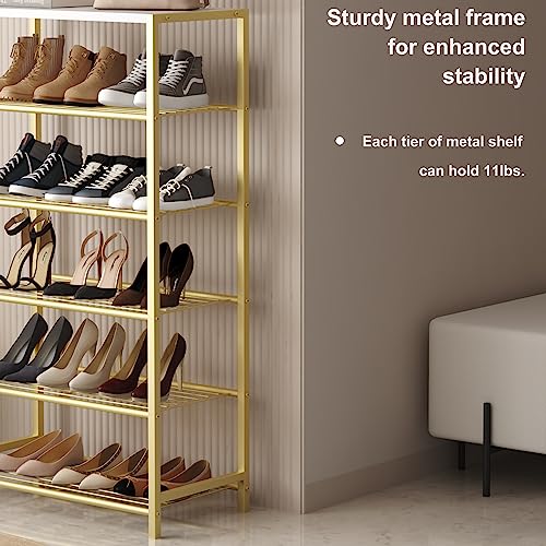 Image of HOMEFORT Shoe Rack 6-Tier, Shoe Storage Shelf, Industrial Shoe Tower, Narrow Shoe Organizer for Closet Entryway, Small Shoe Rack Table with Durable Metal Shelves,Gold
