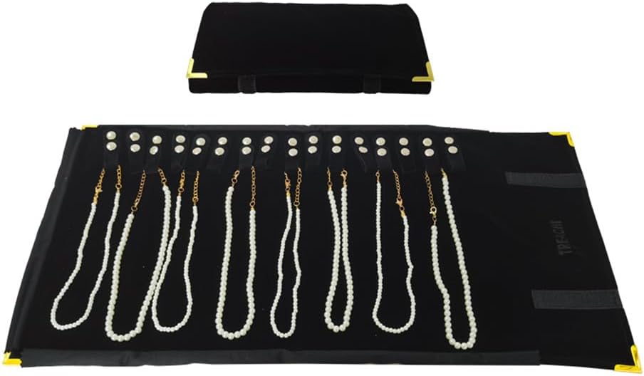 Portable Jewelry Roll Metal Coner Bag Necklace Chain Braclet Black Velvet Travel Pouch - Image 10