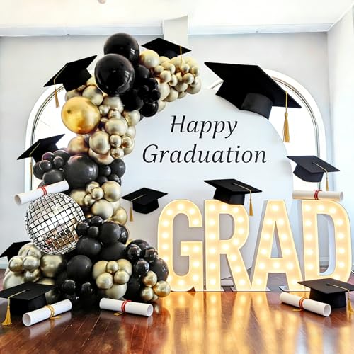 Image of Black and Gold Balloons Garland Arch Kit, 18 12 10 5 Inch Black Metallic Gold Balloon Arch Kit, Champagne Gold with 4D Disco Balloon for Graduation Birthday Retirement New Year Father's Day