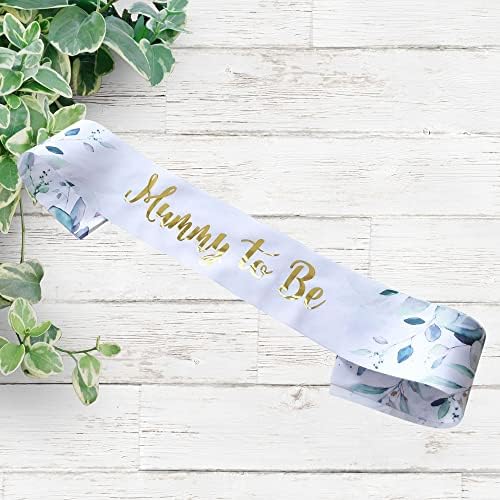 Blue Planet Fancy Dress Mummy to Be Sash Satin for Neutral Unisex Gold Sage Green Botanical Baby Shower Favours Decoration Sashes Gifts for Her