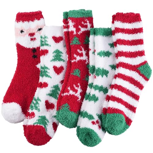 Image of floconssy Fuzzy Socks for Women Gifts, Fluffy Cozy Plush Soft Slipper Socks for Fall Winter Christmas Warm Home 5 /6 Pairs