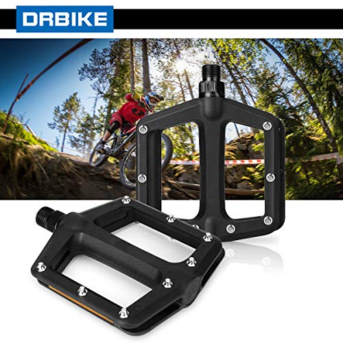 DRBIKE MTB Pedals Mountain Bike Pedals Lightweight Nylon Fiber Bicycle Platform Pedals for BMX MTB Road Fixie 9/16", Black