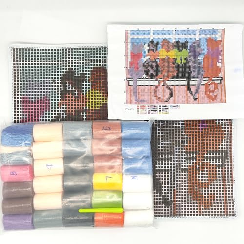 Image of Howie's Latch Hook Kits for Adults, DIYCats-Window Latch Hook Kit Rug Crochet Yarn, Color Preprinted Pattern Embroidery Decoration(Cats-Window, 19.69 x 14.96 inch)