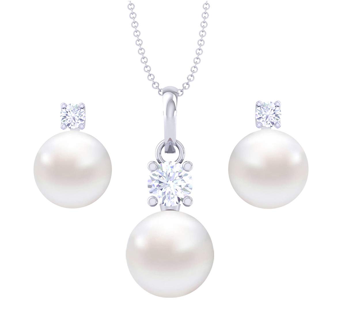 Clara Sterling Silver and Pearl & Crystal Pendant Earrings Set With Chain for Women & Girls (White) (B07JJKV29W) Amazon Price History, Amazon Price Tracker