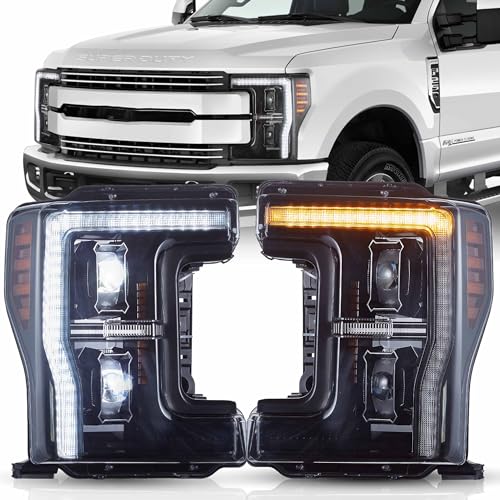 VLAND Projector Headlights Assembly Fit for 2017-2019 Ford F250 F350 F450 F550 Superduty 4th Gen Headlamp with Sequential Turn Signal
