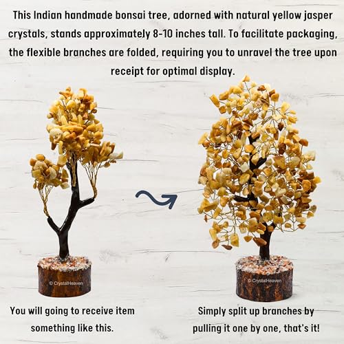 Image of Crystal Heaven Certified Yellow Jasper Tree for Good Luck - Healing Crystals Money Tree for Wealth, Positive Energy at Home Office - Decorative Spiritual Gifts for Vastu, House Warming, 25 cm