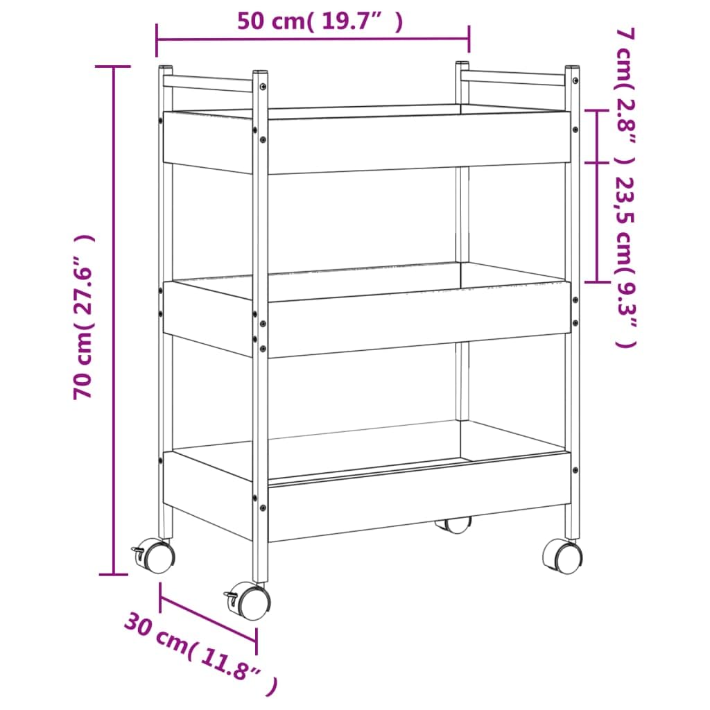 vidaXL Carrito de Cocina, Carro con Niveles de Almacenaje, Carrito de Servicio, Carro para Salón Baño Cocina, Madera de Ingeniería Roble Sonoma