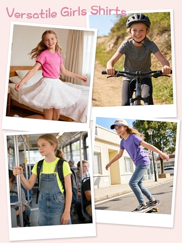 Image of QWE 5 Pack Girls Shirts Athletic Dry-Fit Shirts for Girls Short Sleeve Tshirts Kids Clothes Teens Tops