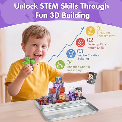 Image of Pocket Cubes Magnetic Blocks & Magnetic Tiles, 35 PCS Magic Academy Magnetic Building Cubes Set, STEM Construction Toys for Kids Ages 4-8, Mini Travel Toys for Toddlers 3-5, Montessori Sensory Gifts