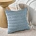 Fancy Homi Set of 4 Blue Decorative Throw Pillow Covers 18x18 Inch for Couch Bed Chair, Modern Farmhouse Boho Room Decor, Soft Fuzzy Corduroy Textured Striped Coastal Blue Cushion Case 45cm