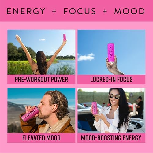 Image of Odyssey Functional Energy Drink, Pink Lemonade, 222mg Green Tea Caffeine, Clean Energy & Focus, Low Calorie, No Added Sugar, No Crash, Lion's Mane & Cordyceps, 12 Pack 12 Fl Oz