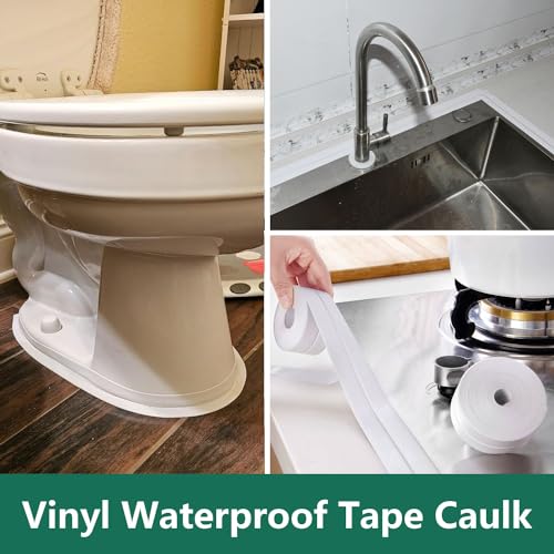 Image of Caulk Tape, Sealing Strip for Bath and Kitchen - 2 Rolls PVC Self Adhesive Waterproof Covering Strips to Seal Edges of Bathtub or Sink (4)