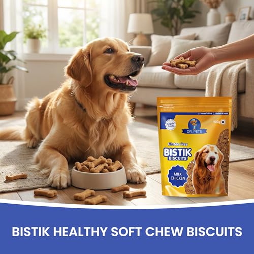 Image of Dr. Pets Pack of 2 (900g Each) Bistik Dog Biscuits Milk Chicken Flavor | Gluten Free Dog Treats | Supports Digestion & Bone Health | Crunchy Daily Snacks for Puppies & Adult Dogs