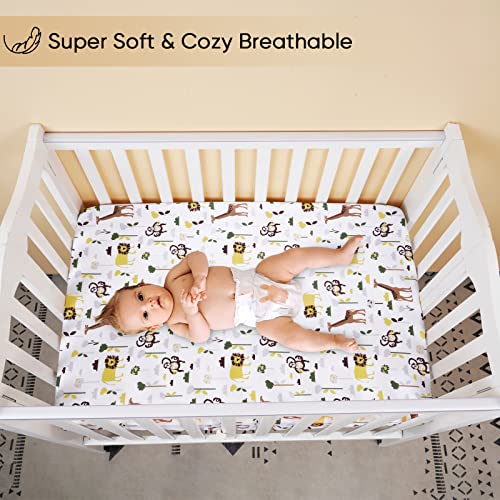 Phf 100% Cotton Mini Crib Sheets 2 Pack,Soft Breathable Pack N Play Sheets For Baby Boys Girls,Premium Baby Sheets Fits Pack N Play,Playard And Portable Mini Crib Mattresses,Jungle/Monkey #TOP1