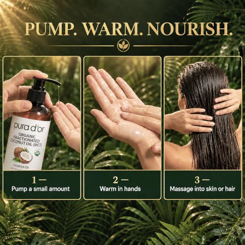 Image of PURA D'OR ORGANIC Fractionated Coconut Oil MCT Oil (16 Oz) 100% Pure & Natural USDA Certified