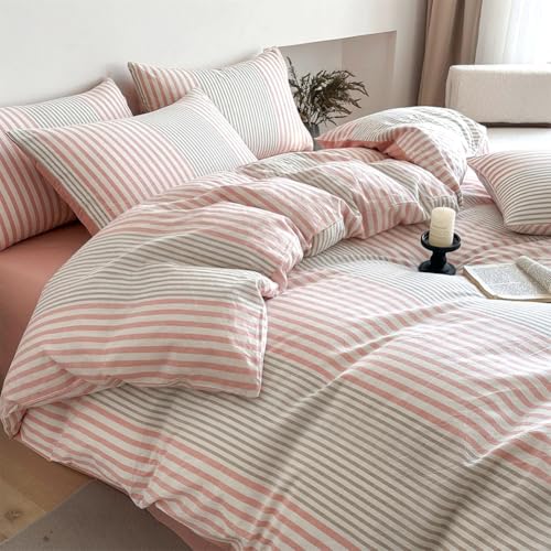 Bettwäsche 135x200 Baumwolle Rosa Grau Gestreift und Kissenbezug 80x80cm – Ansicht 6