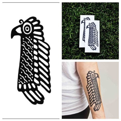 Tattify Tribal Bird Temporary Tattoo - Mayan Death Spirit (Set of 2)