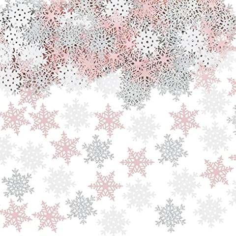 200Pcs Snowflakes Table Confetti Decorations for Winter Wonderland Decorations, White Pink Silver Winter Snowflake Confetti for Winter Christmas Birthday Holiday Party Table Decorations Cover