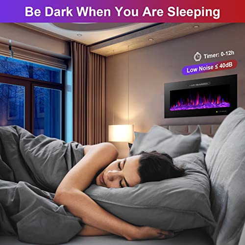 Alpaca 36 Inches Home Electric Fireplace Recessed And Wall Mounted Linear Fireplace Fireplace Heater Low Noise, Vent On The Top, With Timer, Touch Screen, Adjustable Multicolor Flame Color, Black #TOP6