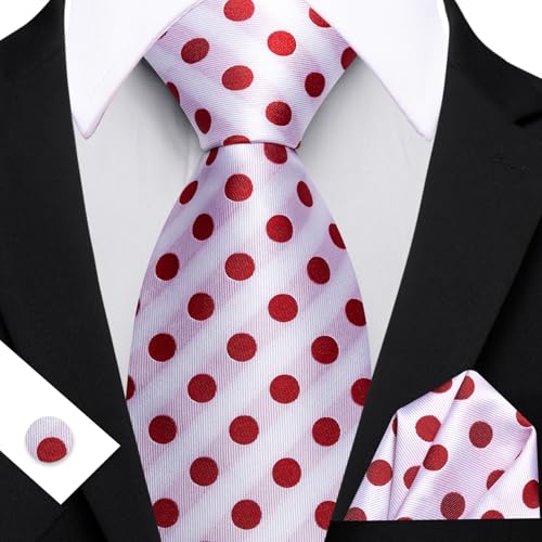 Image of Barry.Wang Ties for Men Silk Tie Sets Polka Dot Woven Necktie Pocket Square Cufflinks Business Wedding
