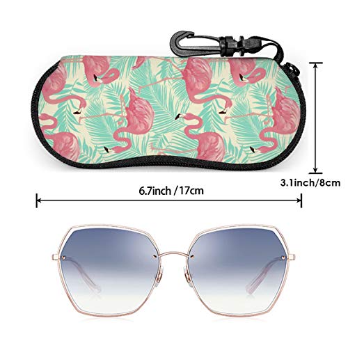 Blublu Sunglasses Case For Men Women, Ultra Light Soft Portable Zipper Glasses Case, Eyeglass Pouch With Belt Clip (Flamingos With Tropical Leaves) #TOP2