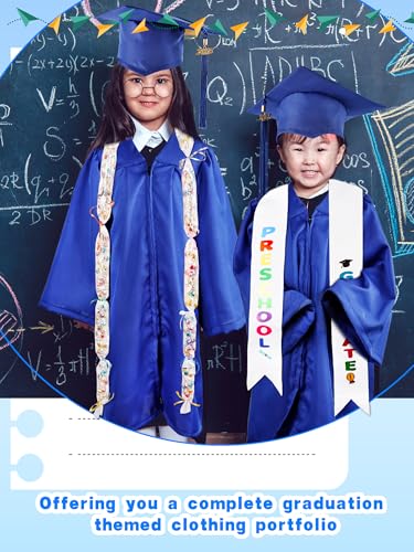 Image of Unisex Kids Kindergarten Graduation Gown Cap Tassel Stole Preschool Graduation Gown Robes Certificate for Boy Girl