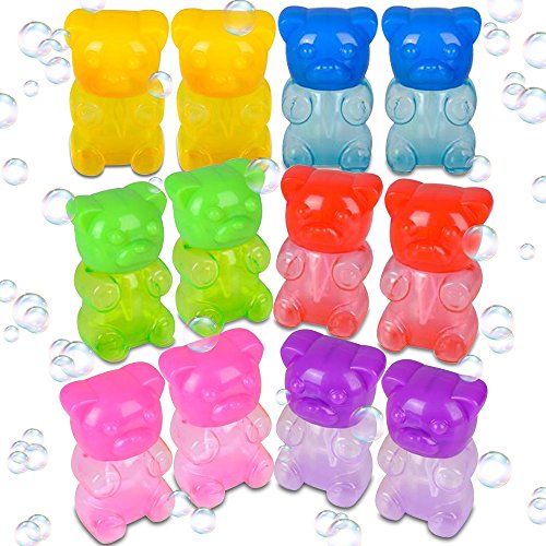 ArtCreativity Gummy Bear Bubble Blowing Wands for Kids - Set of 12-3.5 Inch Cute and Colorful Bubbles Blower Toys - Bubble Fluid Included - Great Birthday Party Favors Gift Idea for Boys and Girls