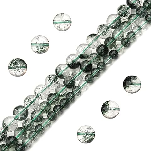 Filluck Natural Crystal Beads 6mm Green Ghost Polished Round Smooth Gemstone Beads for Jewelry Making Adults 15 Inch(Green Ghost,6mm) Cover