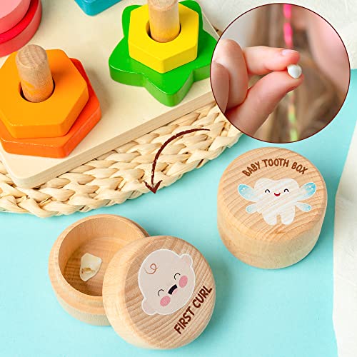 2Pcs Baby Keepsake Box For First Tooth And Curl, Wooden Tooth Fairy Box To Place Under Pillow Cute Lost Tooth First Haircut Keepsake Holder Baby Toddler Teeth Case For Baby Shower Birthday Gift #TOP3