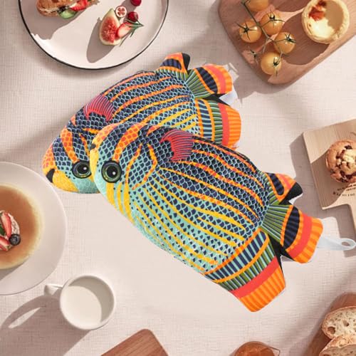 XGOPTS Ofenhandschuhe Lustig Verdickt Hitzebeständig Topfhandschuhe Verbrühfest Backhandschuhe Anti-Rutsch Baumwolle Küchenhandschuhe Aufhängbar Küche Zuhause Fisch OfenZubehör