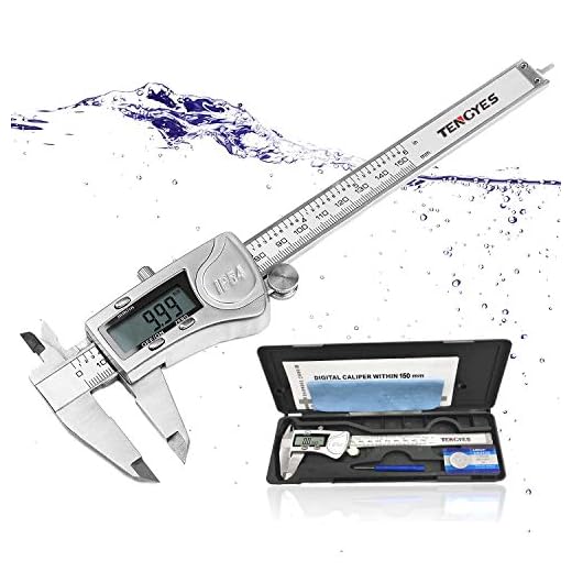 Digital Caliper Micrometer Measuring Tool - 6 inch Stainless Steel Electronic Vernier Calipers, IP54 Waterproof Accurate Gauge with LCD Screen Inch Fractions Millimeter Conversion by TENGYES