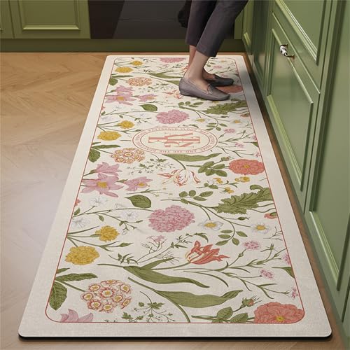 Highdi Diatomite Tapis Cuisine Antidérapant Modèle Pastoral Devant Evier, Séchage Rapide, Lavable (60x120cm)