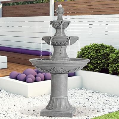 TITIMO 48" High Italian Feature Freestanding Water Fountain Outdoor and Indoor,3-Tier Roman Pillar Waterfalls Fountains for Garden,Patio,Yard,Deck,Backyard,Porch (Gray)