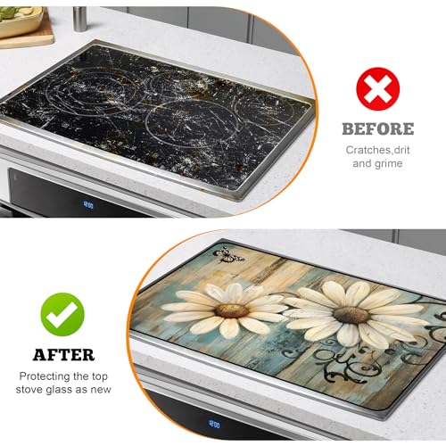 Image of Multi-Design Stove Cover for Glass /Electric Stoves - 3-in-1 Heat-Resistant Protector Mat, Non-Slip Drying Rack 28 inchx20 inch