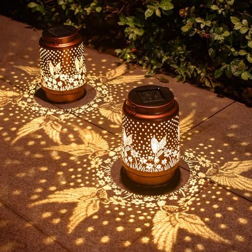Birthday Gifts for Women Grandma,Hummingbird Solar Lanterns Outdoor Waterproof Garden Decor,Metal Hanging LED Light Gardening Gifts for Patio Yard Lawn Backyard Front Porch — view 2