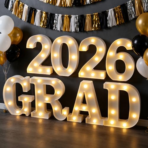 Bomivix 2026 Graduation Decorations 8 LED Marquee Light-Up Letters Grad 2026 for Preschool Kindergarten School and College Party Dcor