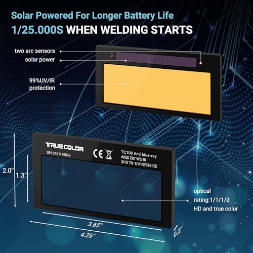 Image of 【Shade 11】 Gold Auto Darkening Welding Lens 2x4 1 /4, Solar Energy Welding Lens, True Color Blue Welding Lens, 2x4 1 /4 Welding Lens Replacement for Standard Welding Hoods and Welding Helmets
