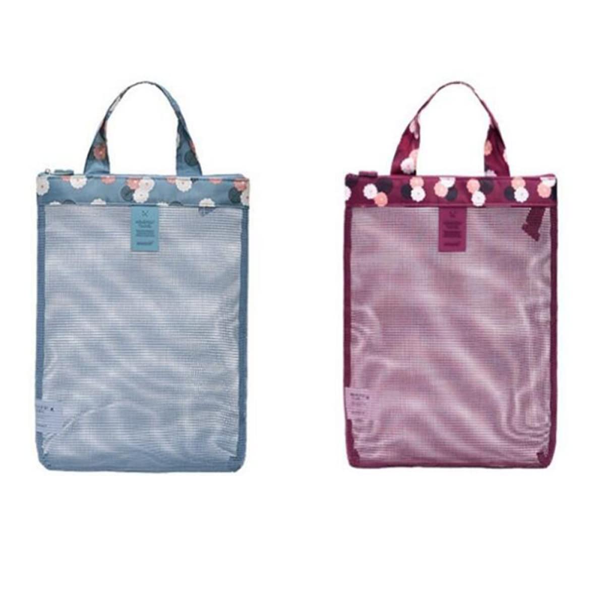 Zerodeko 3piezas Bolsa De Playa De Malla Para Natación y Actividades Familiares Resistente Al Agua Para Recoger Juguetes y Rojo Vino Flores Para Piscina Camping y Viajes